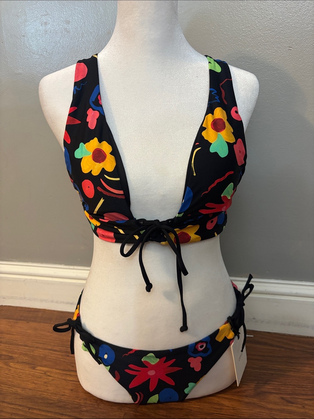 NWT onia Black Floral Tie-Front Bikini Set